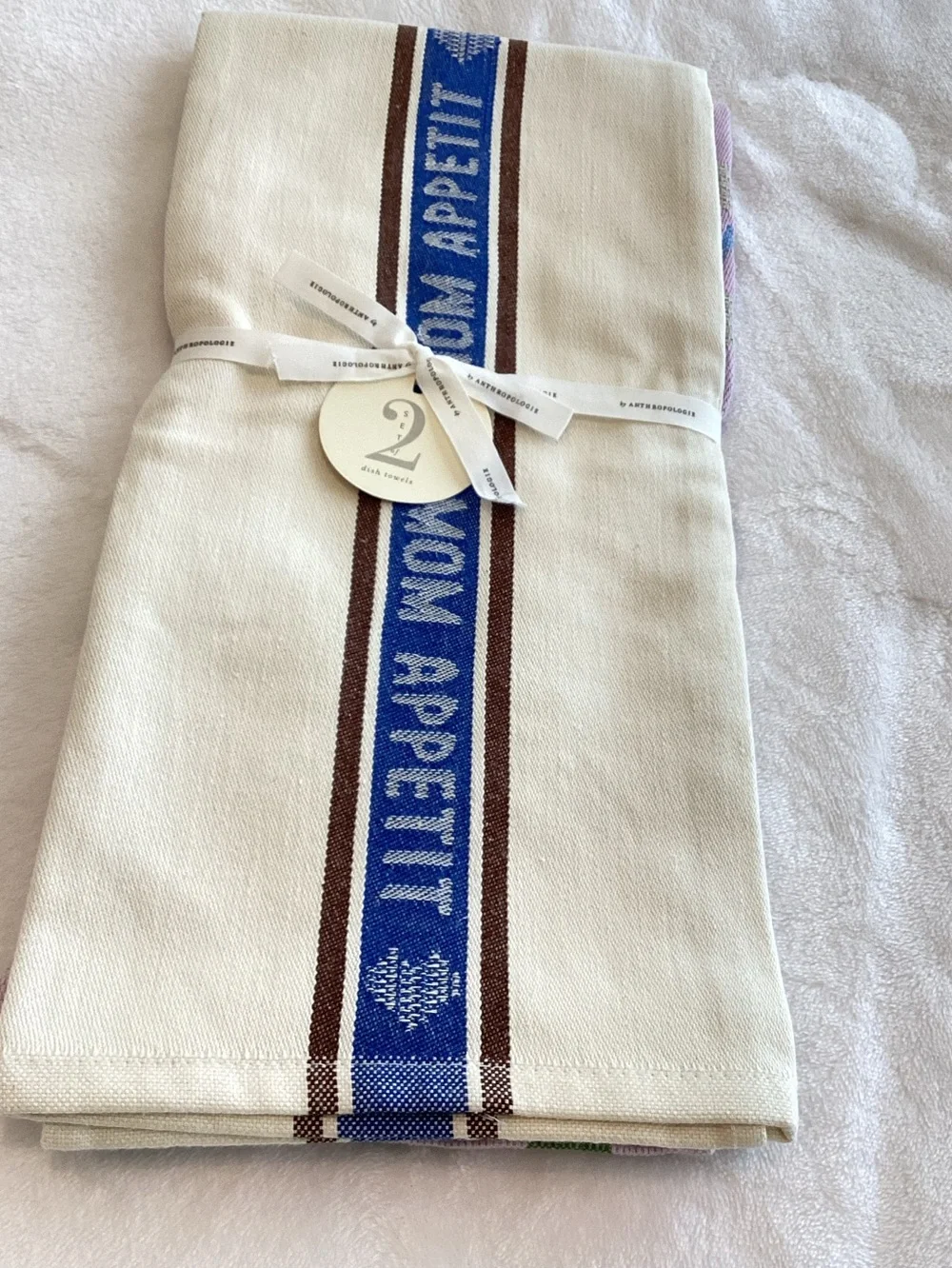 Anthropologie Jacquard Dish Towels Margot Cotton New Mom Appetit Mama Set of 2
